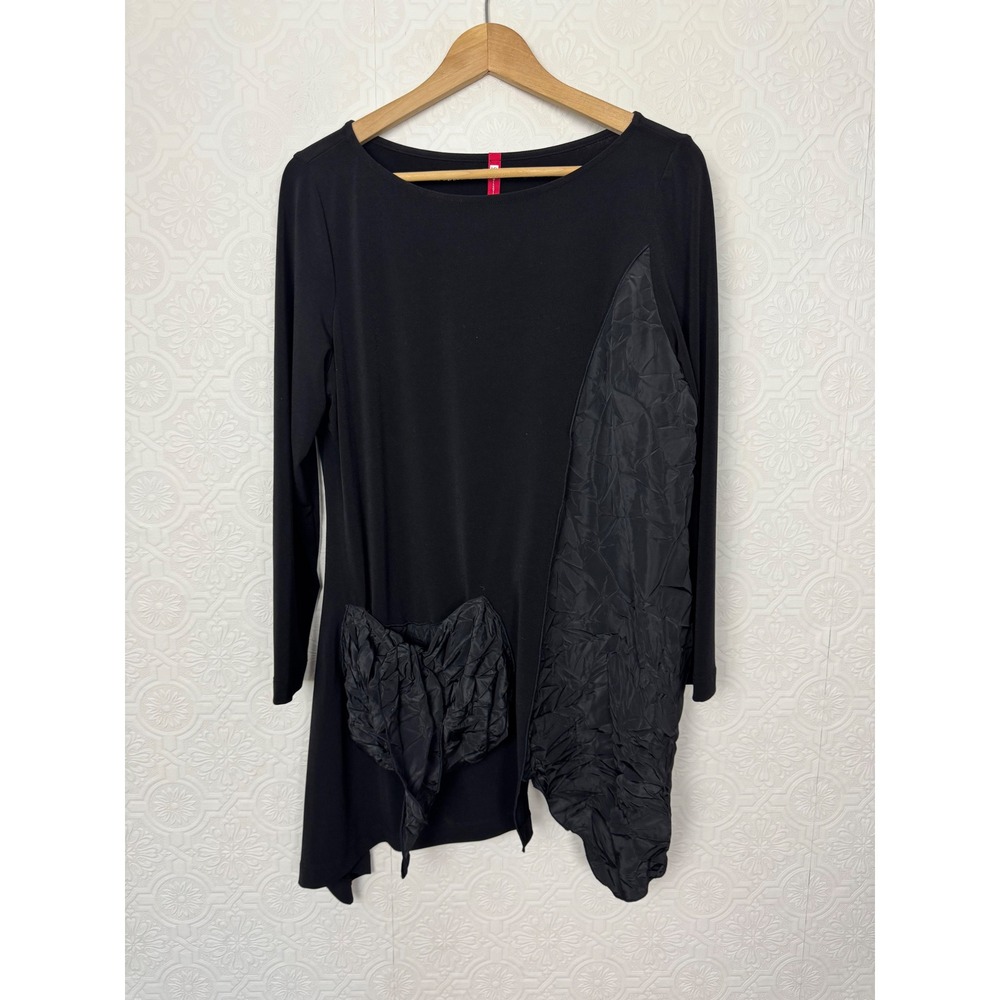 IC Collection Lagenlook Black Asymmetrical Tunic Top Large Pocket 6641T Large